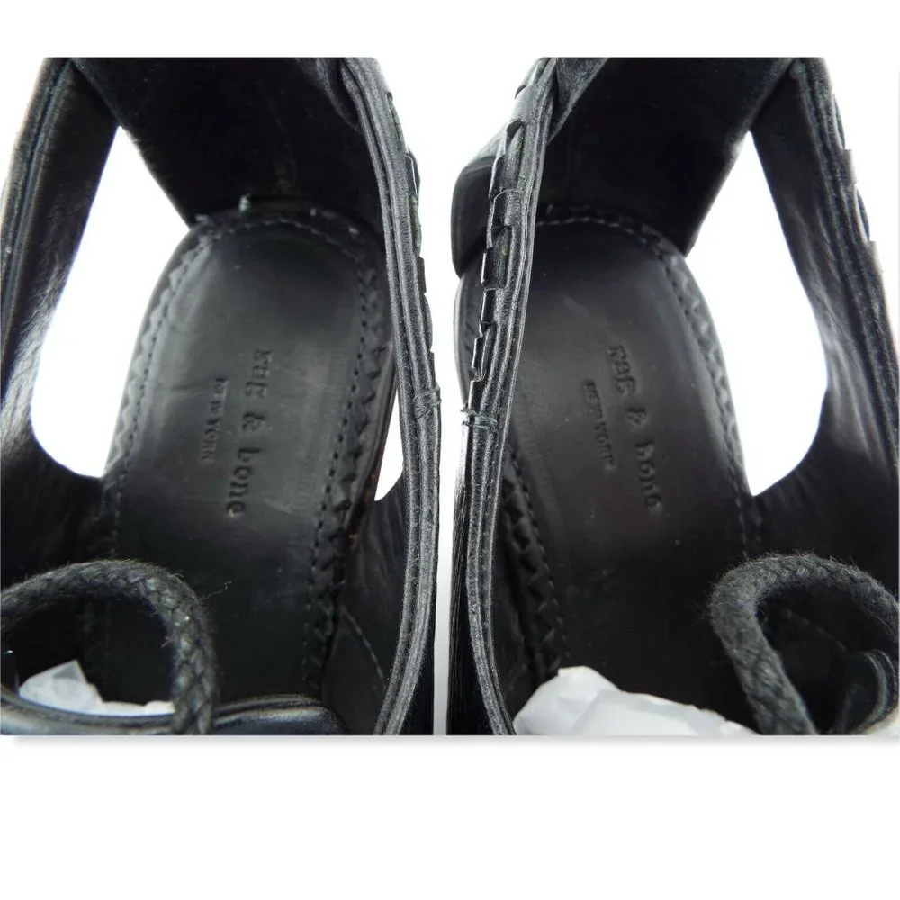 Rag & Bone Black Woven Leather Platform Oxford Wedge Cut-out Heel Pump 37